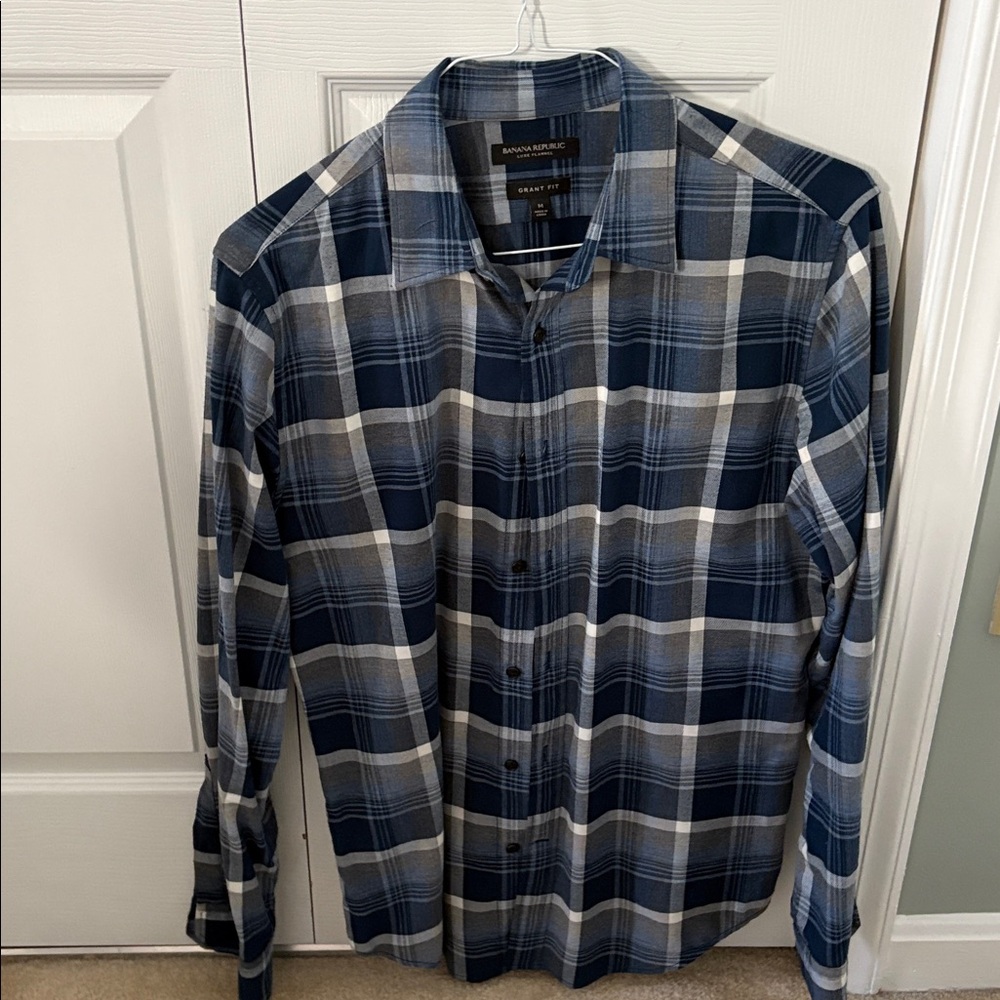 Banana Republic Luxe Flannel Blue Check Shirt